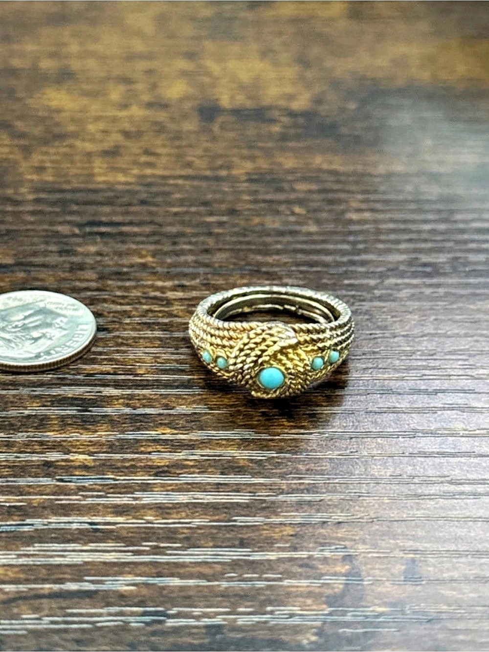 Turquoise Detail Ring in Gold & Blue Like New